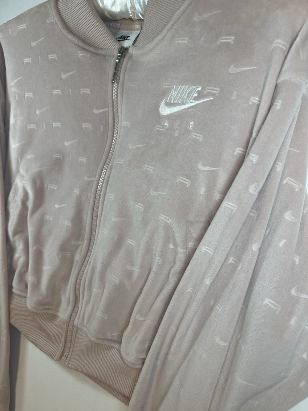 Nike Air Velour Full Zip Bomber Velour Like Zip-Up Pale Pink Women’s Small